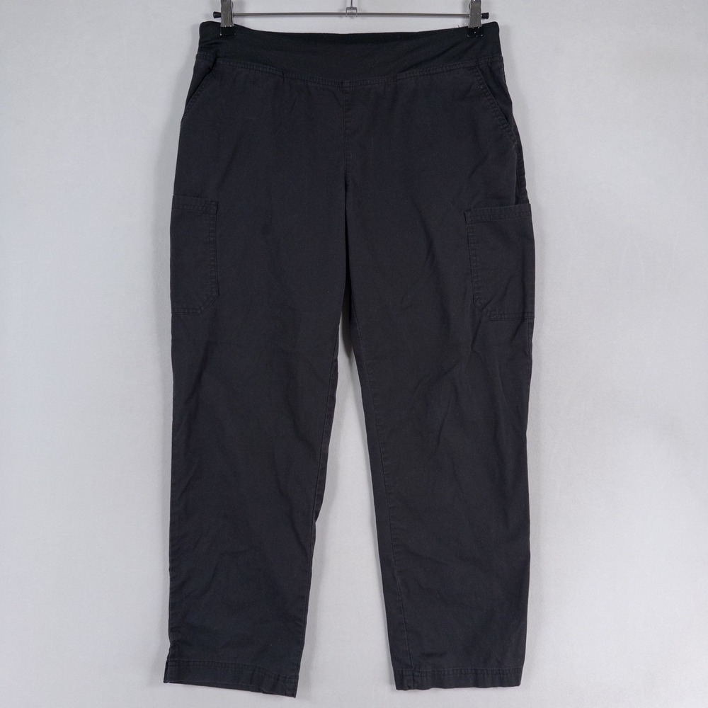 Butter Soft Scrub Pants Womens Large PETITE Black Pull On Cargo Medical *